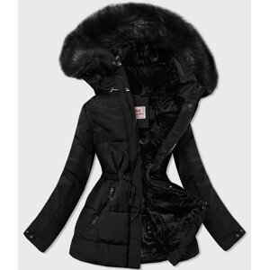 Černá dámská zimní bunda s černým kožíškem (W560) czarny S (36)