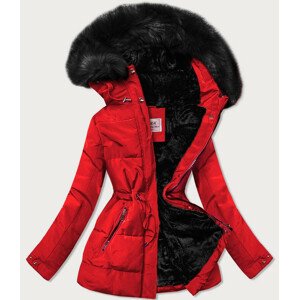 Červená dámská zimní bunda s černým kožíškem (W560) czerwony M (38)