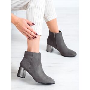 Designové  kotníčkové boty dámské šedo-stříbrné na širokém podpatku 36