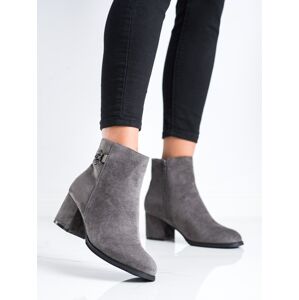 Výborné šedo-stříbrné dámské  kotníčkové boty na širokém podpatku 39