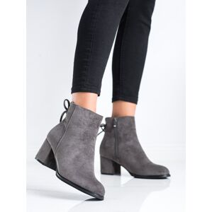 Pěkné dámské šedo-stříbrné  kotníčkové boty na širokém podpatku 36
