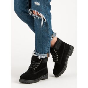 Moderní dámské  kotníčkové boty černé na plochém podpatku 36