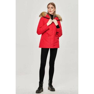 Červená dámská zimní bunda s kapucí (J9-066) Červená S (36)
