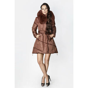 Hnědý dámský zimní kabát s kožešinou (008) brązowy S (36)