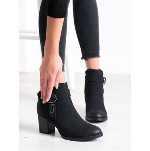 Exkluzívní černé  kotníčkové boty dámské na širokém podpatku 36
