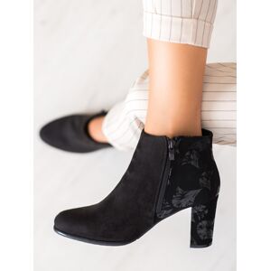 Trendy černé dámské  kotníčkové boty na širokém podpatku 41