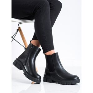 Luxusní  kotníčkové boty dámské černé na plochém podpatku 36