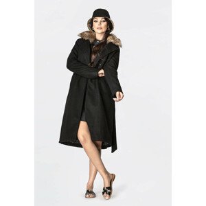 Černý dámský kabát s kožíškem (SASKIA) černá M (38)