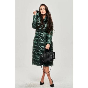 Lahvově zelený dámský kabát s vysokým límcem (J9-069) zielony XXL (44)