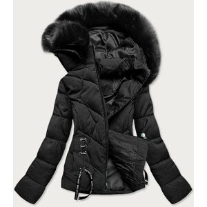 Krátká černá dámská zimní bunda s kapucí (H1021-01) černá S (36)