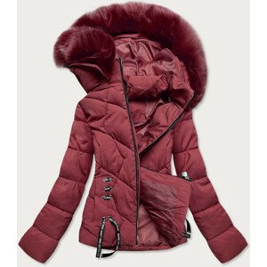 Krátká dámská zimní bunda ve vínové bordó barvě s kapucí (H1021-67) Červená XXL (44)
