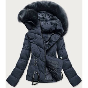 Tmavě modrá krátká dámská zimní bunda s kapucí (H1021-02) tmavě modrá S (36)