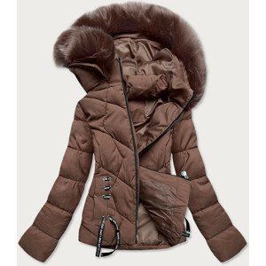 Krátká hnědá dámská zimní bunda s kapucí (H1021-83) Hnědá XXL (44)