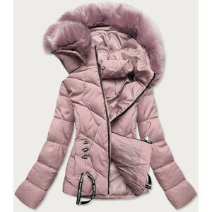 Světle růžová krátká dámská zimní bunda s kapucí (H1021-52) Růžová S (36)