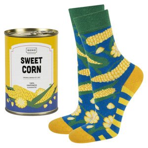 Dámské ponožky SOXO GOOD STUFF Kukuřice v konzervě modrá/žlutá 35-40