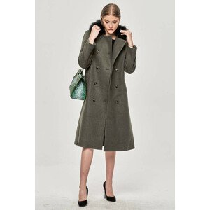 Dlouhý kabát v khaki barvě s kožešinovým límcem (20201202) odcienie zieleni S (36)