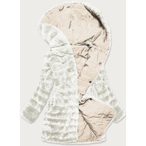 Lehká dámská zimní bunda - kožíšek 2 v 1 v ecru barvě (39039) Ecru S (36)