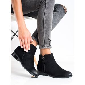 Designové dámské  kotníčkové boty černé na plochém podpatku 36