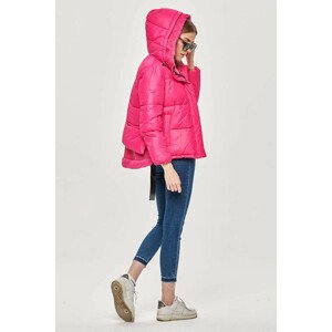 Krátká růžová dámská zimní bunda s kapucí (JIN211) Růžová M (38)