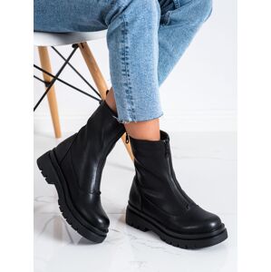 Pohodlné dámské  kotníčkové boty černé bez podpatku 36