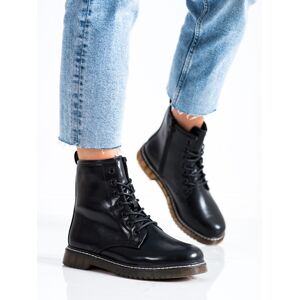 Komfortní  kotníčkové boty černé dámské na plochém podpatku 37
