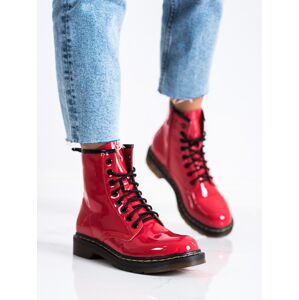 Praktické dámské červené  kotníčkové boty na plochém podpatku 36