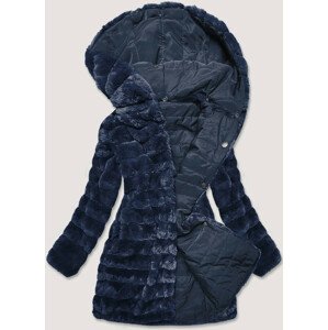 Tmavě modrá lehká dámská zimní bunda - kožíšek 2 v 1 (39039) námořnická modrá S (36)