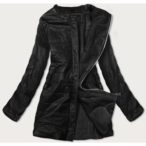 Černá dámská bunda s mechovitým kožíškem pro přechodné období (M-1733) černá XL (42)