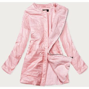 Růžová dámská bunda s mechovitým kožíškem pro přechodné období (M-1733) Růžová XL (42)