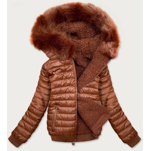 Oboustranná krátká dámská zimní bunda v karamelové barvě (H1032-79) Hnědá S (36)