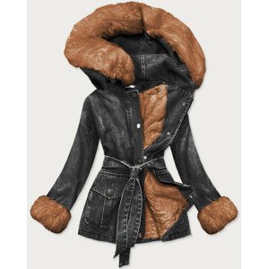 Černo-karamelová dámská džínová bunda s kožešinovou podšívkou (9026#) černá 54