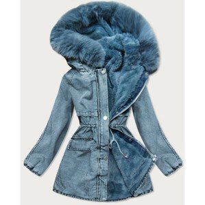 Světle modrá dámská džínová bunda s kožešinou (BR9599-50) niebieski XXL (44)