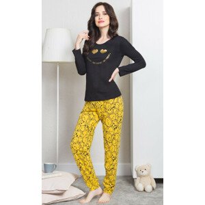 Dámské pyžamo dlouhé Úsměv - Vienetta černá a žlutá XL