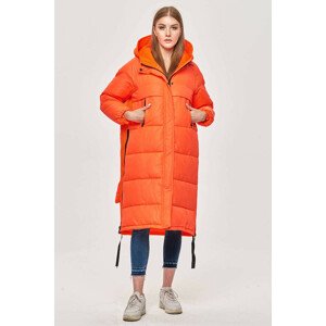 Dlouhá neonově oranžová zimní bunda z různých spojených materiálů (JIN-210) oranžový S (36)