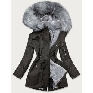 Dámská zimní bunda parka v khaki-šedé barvě s kožešinou (B532-11070) Khaki S (36)