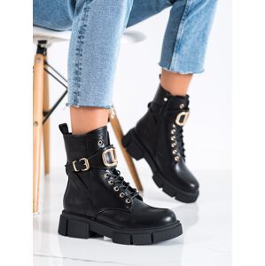 Klasické  kotníčkové boty černé dámské na širokém podpatku 39