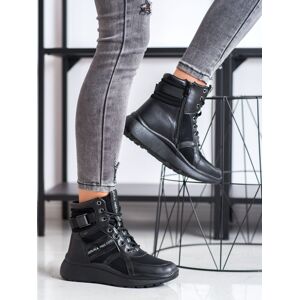 Exkluzívní  kotníčkové boty černé dámské na plochém podpatku 37