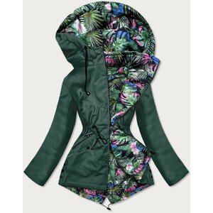 Zelená/se vzorem listů oboustranná dámská bunda s kapucí (SS62) zelená 48