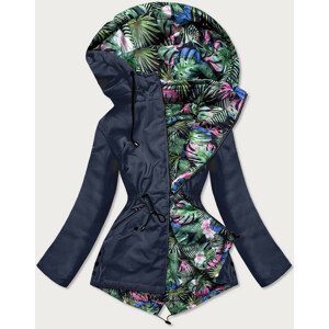 Tmavě modrá/vzor listů oboustranná dámská bunda s kapucí (SS62) vícebarevné 50