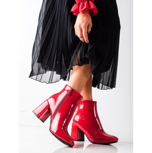 Originální červené  kotníčkové boty dámské na širokém podpatku 36