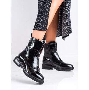 Krásné černé dámské  kotníčkové boty na plochém podpatku 36