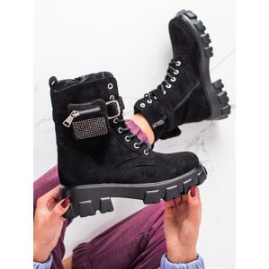 Klasické  kotníčkové boty dámské černé na plochém podpatku 36