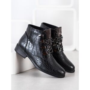 Klasické dámské  kotníčkové boty černé na plochém podpatku 38