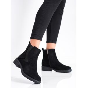 Jedinečné černé dámské  kotníčkové boty na plochém podpatku 40