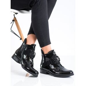 Trendy  kotníčkové boty černé dámské na plochém podpatku 37