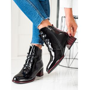 Luxusní černé  kotníčkové boty dámské na širokém podpatku 36
