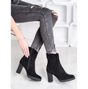 Moderní dámské černé  kotníčkové boty na širokém podpatku 36