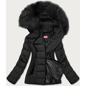 Tenká černá dámská zimní bunda s kapucí (8943-A)