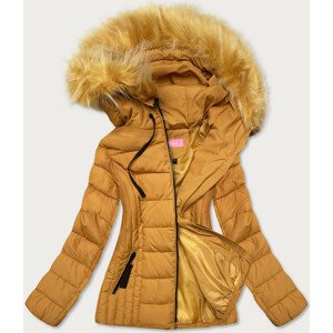 Tenká žlutá dámská zimní bunda s kapucí (8943-C) Žlutá L (40)