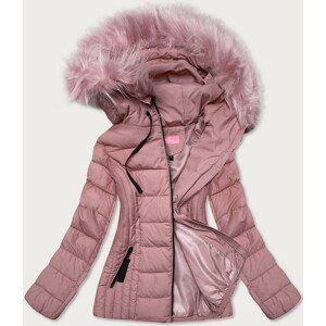 Tenká dámská zimní bunda ve špinavě růžové barvě s kapucí (8943-R) Růžová XXL (44)